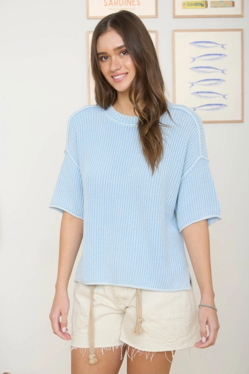 Washed Short Sleeve Boxy Knit Top image 0