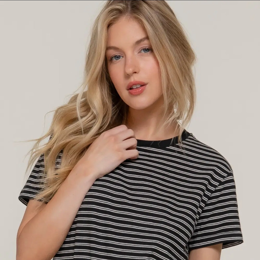 Short Sleeve Round Neck Y/D Stripe Tee image 3