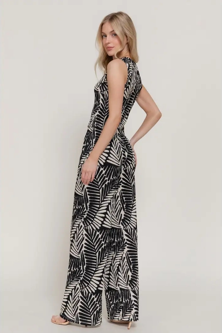 Sleeveless Top & Wide Print Knit Pants Set image 3