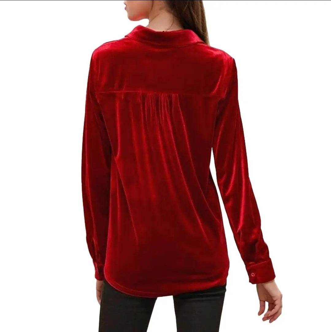 Women's Button Down Velvet Shirt Blouse  image 2