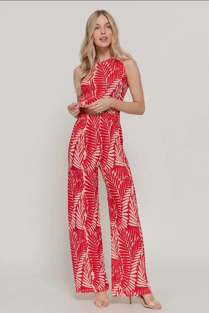 Sleeveless Top & Wide Print Knit Pants Set image 5