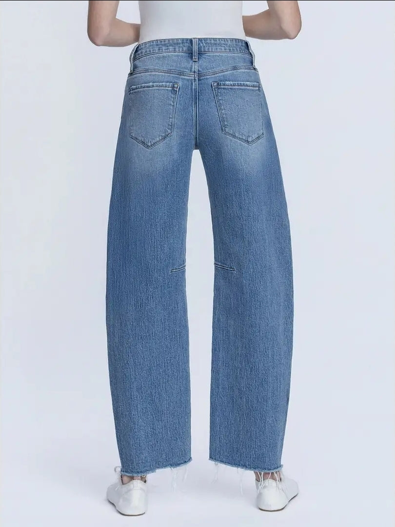 High Rise Raw Hem Seam Detail Barrel Jeans image 2
