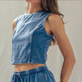 Mineral Wash Cotton Crop Tank & Wide Leg Pant Set image 0
