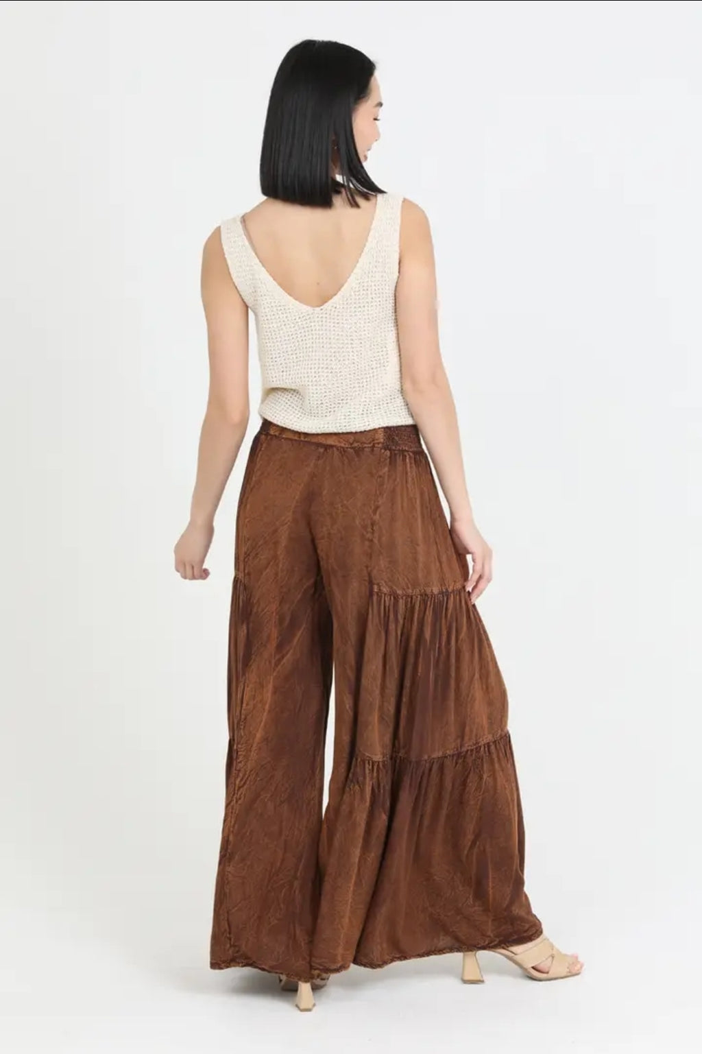 Wide Leg Pants with V Yoke Waist Band image 2