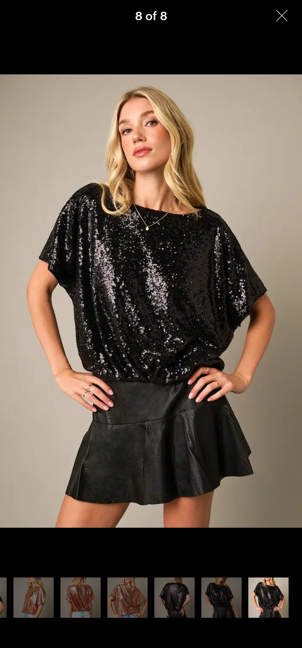 Sequin Short Sleeve Elastic Band Hem Top image 3