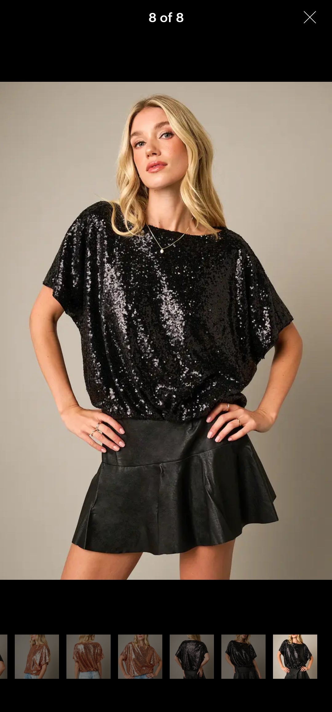 Sequin Short Sleeve Elastic Band Hem Top image 3