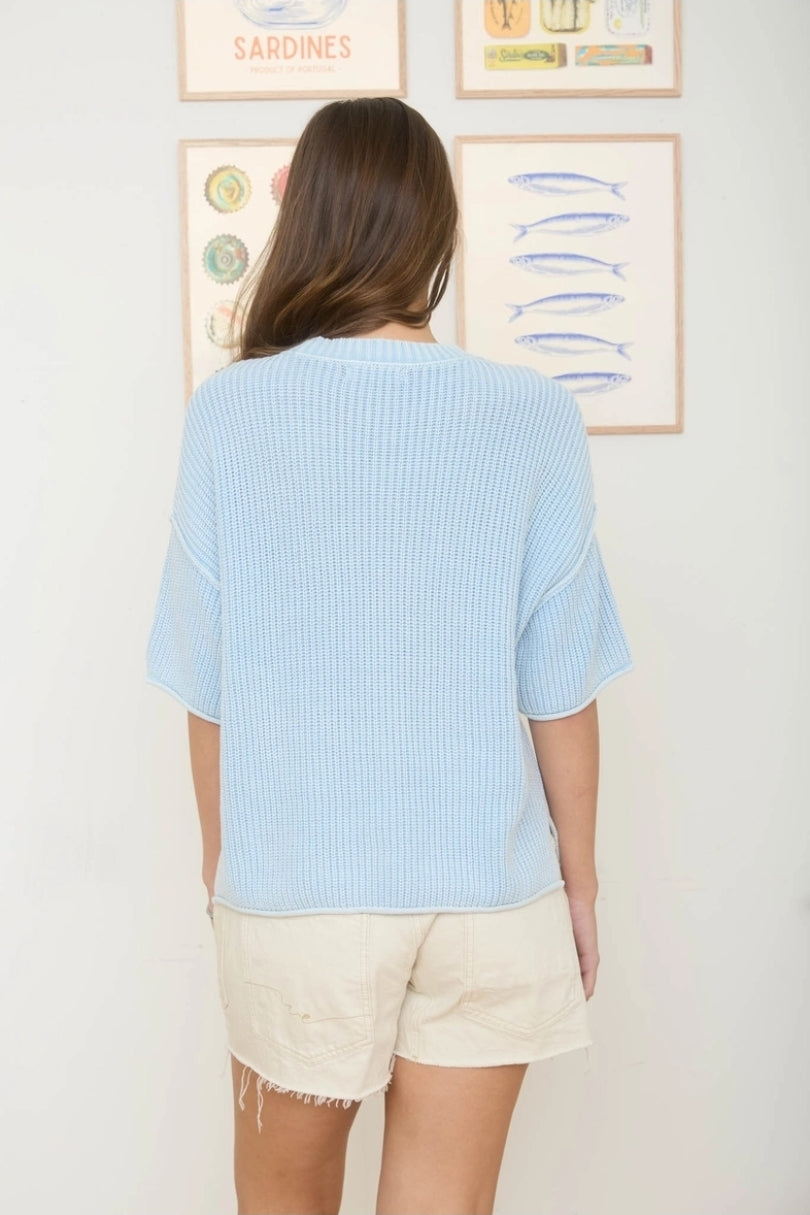 Washed Short Sleeve Boxy Knit Top image 1