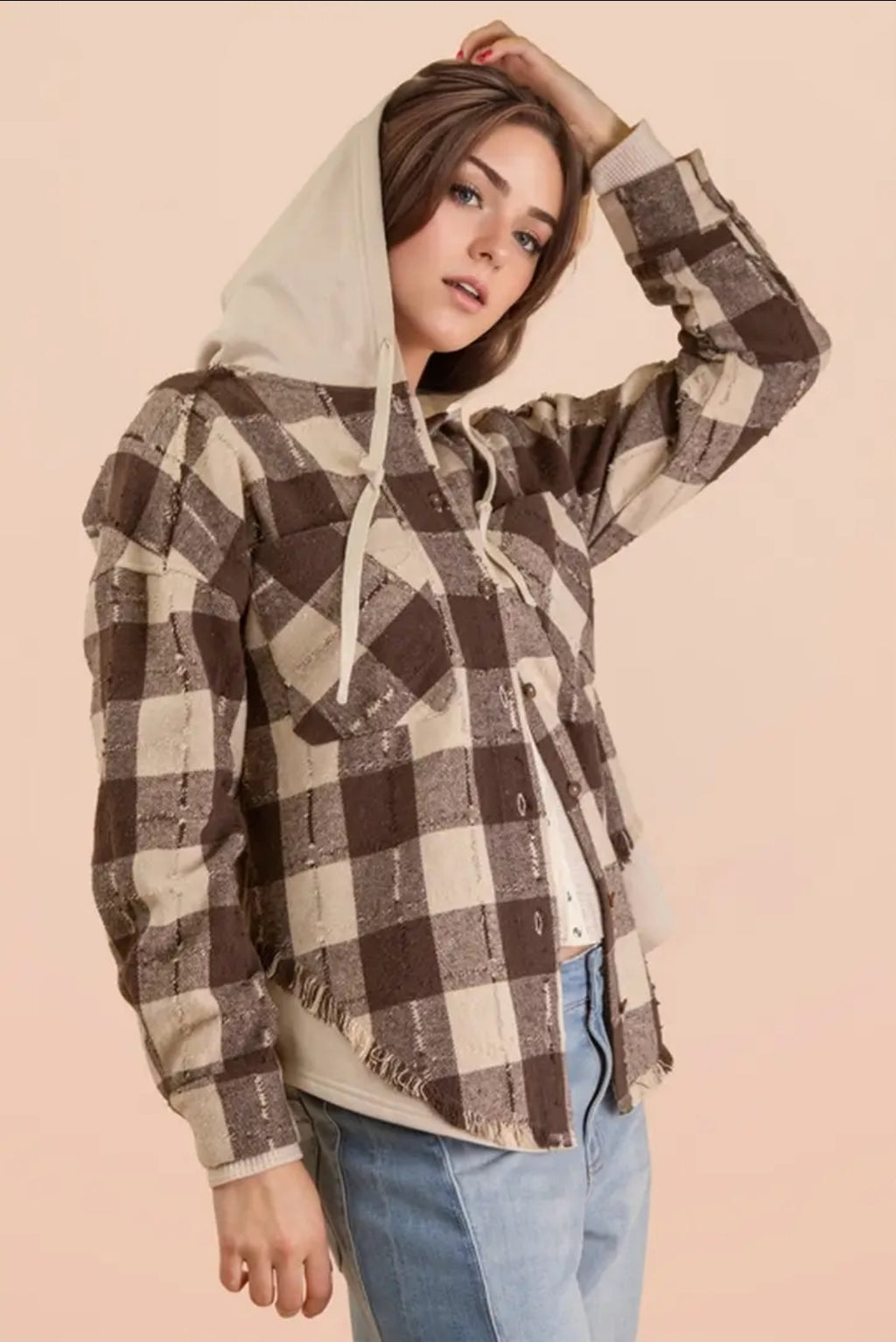 Oversized Flannel Hooded Button Down Jacket image 4