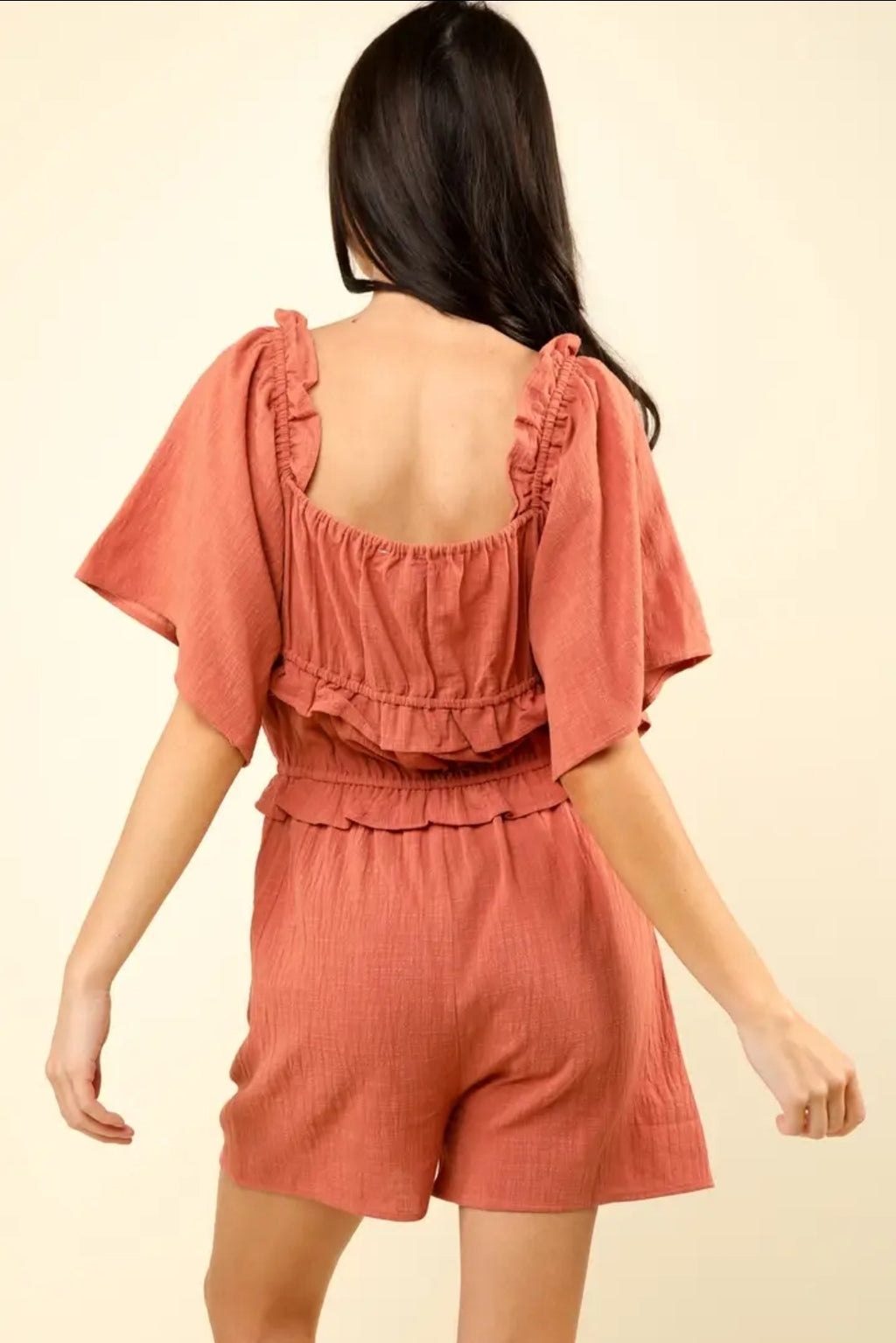 Sweetheart Neckline Casual Solid Woven Romper image 5