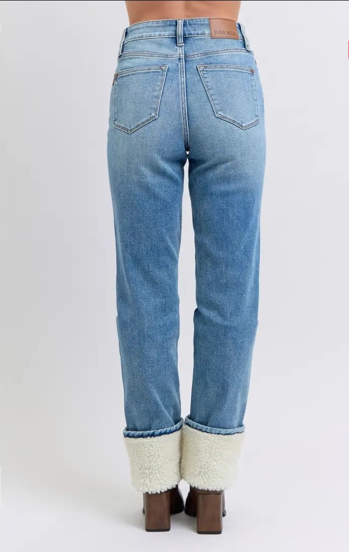High Waisted Shearling Cuff Straight image 3