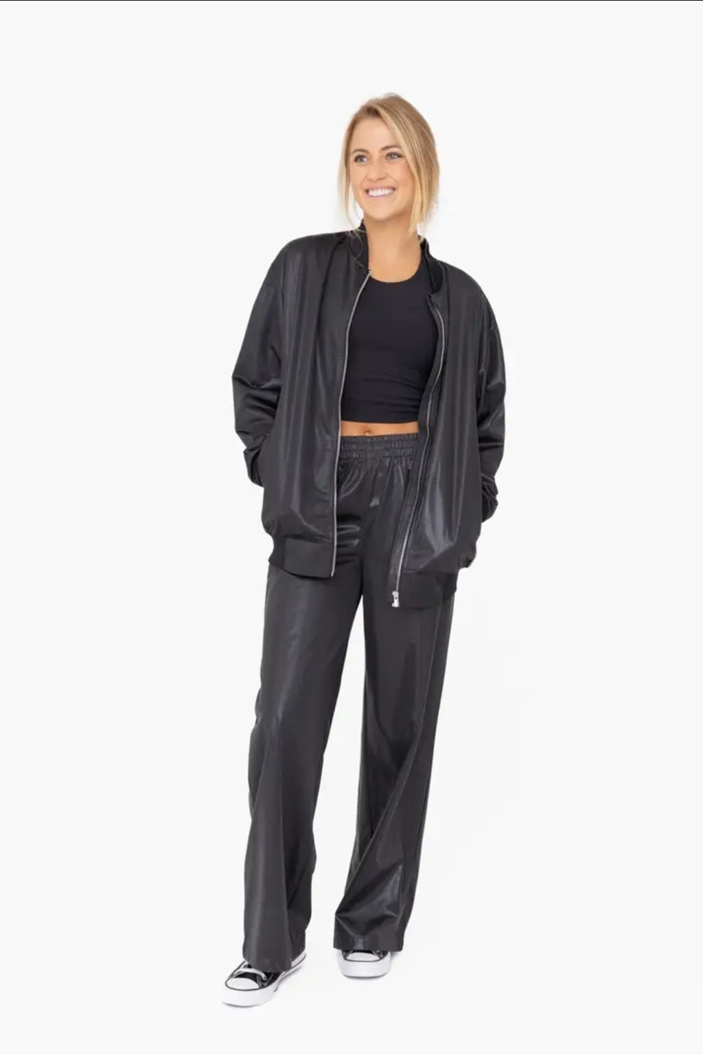 Glossy Leather Look Wide Leg Flare Pants image 3
