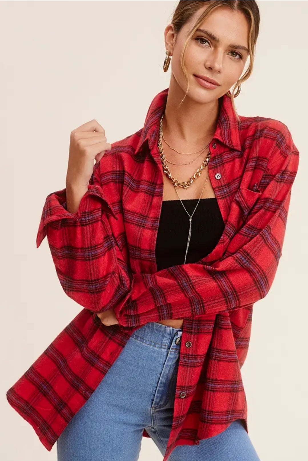 Loose Fit Button Down Soft Fabric Plaid Shirts image 0