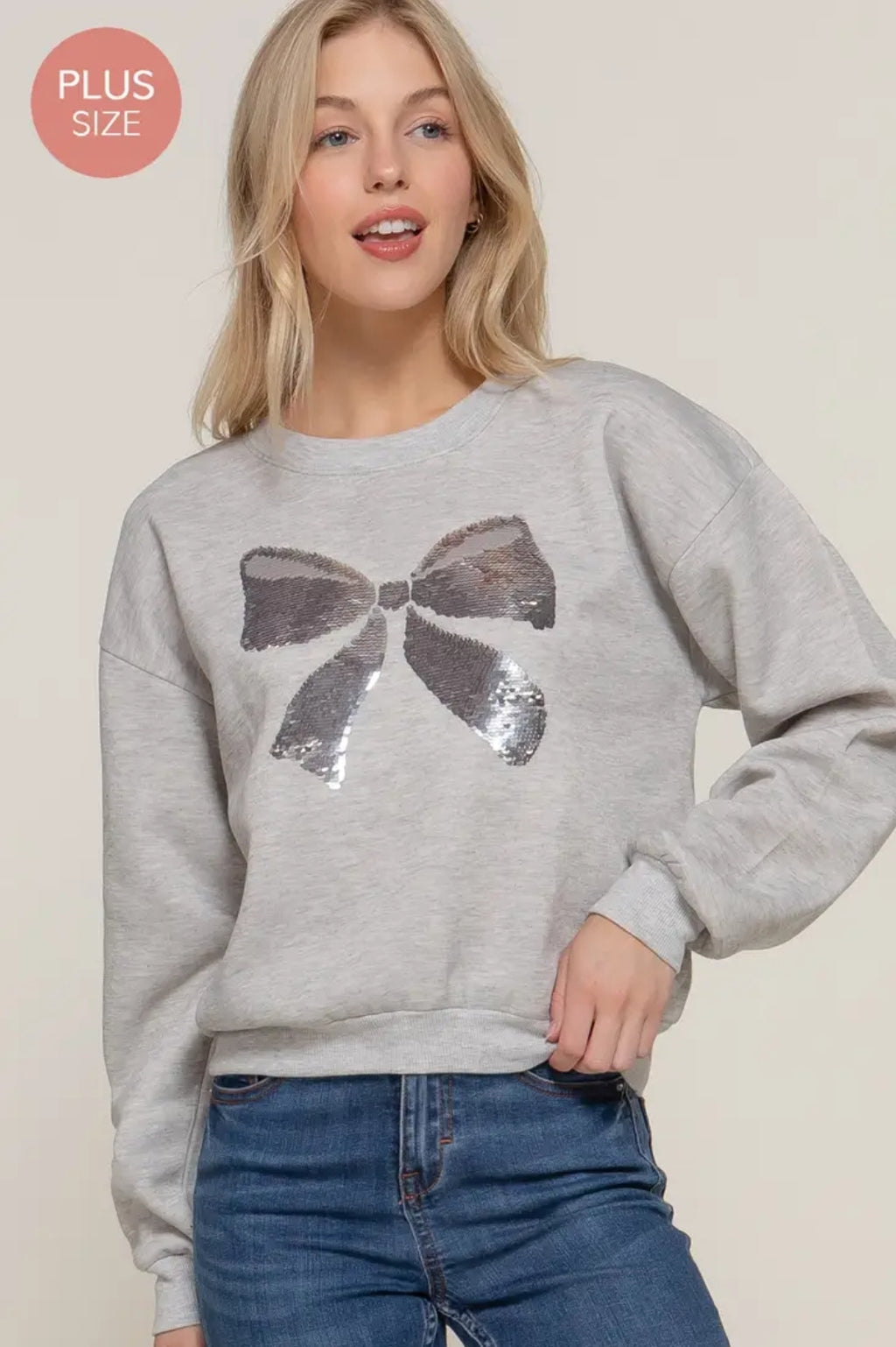 Crew Neck Sequin Bow Fleece Sweatshirt image 0
