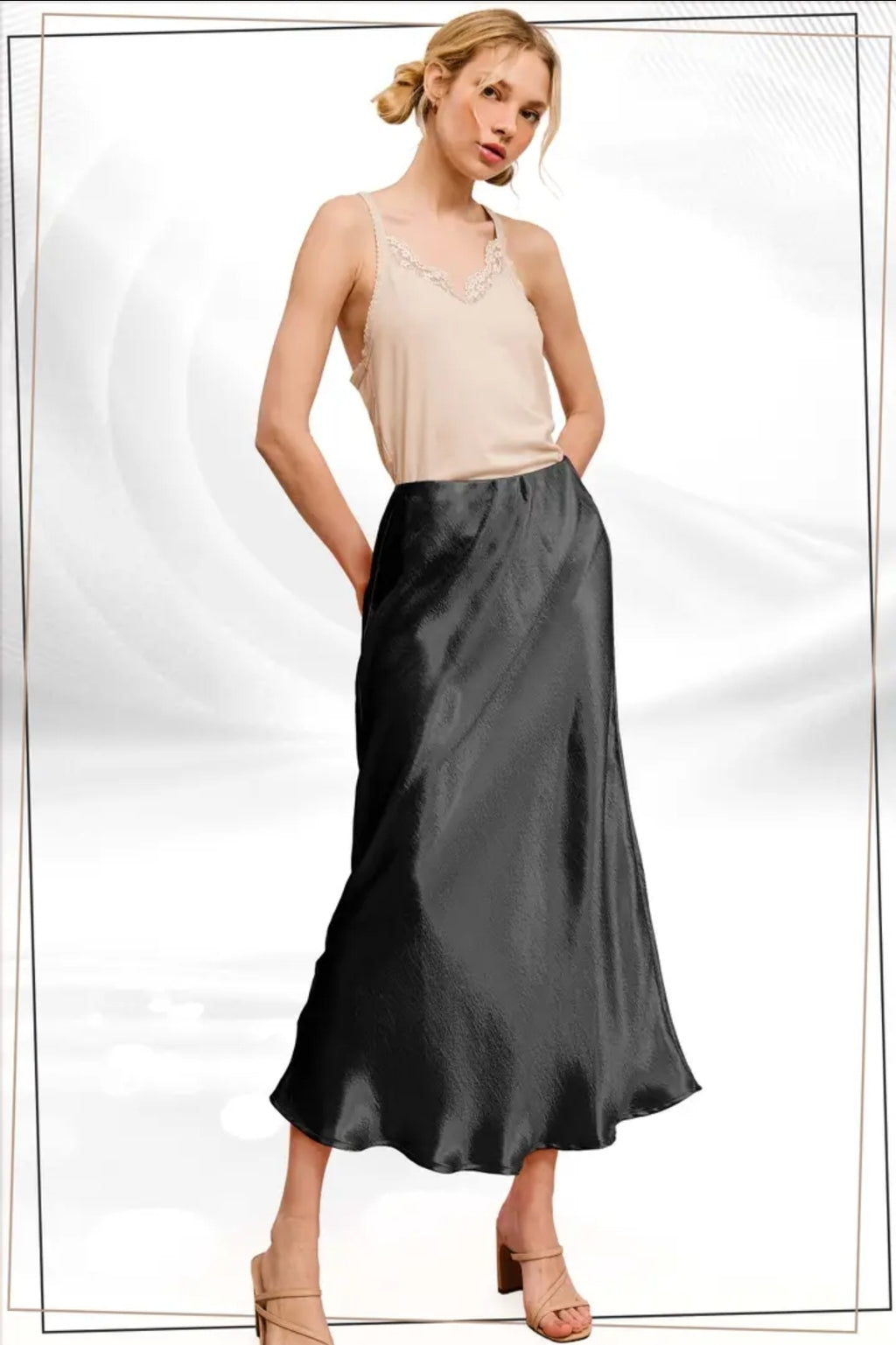 Dressy Satin Long Panel Silhouette Skirt image 1