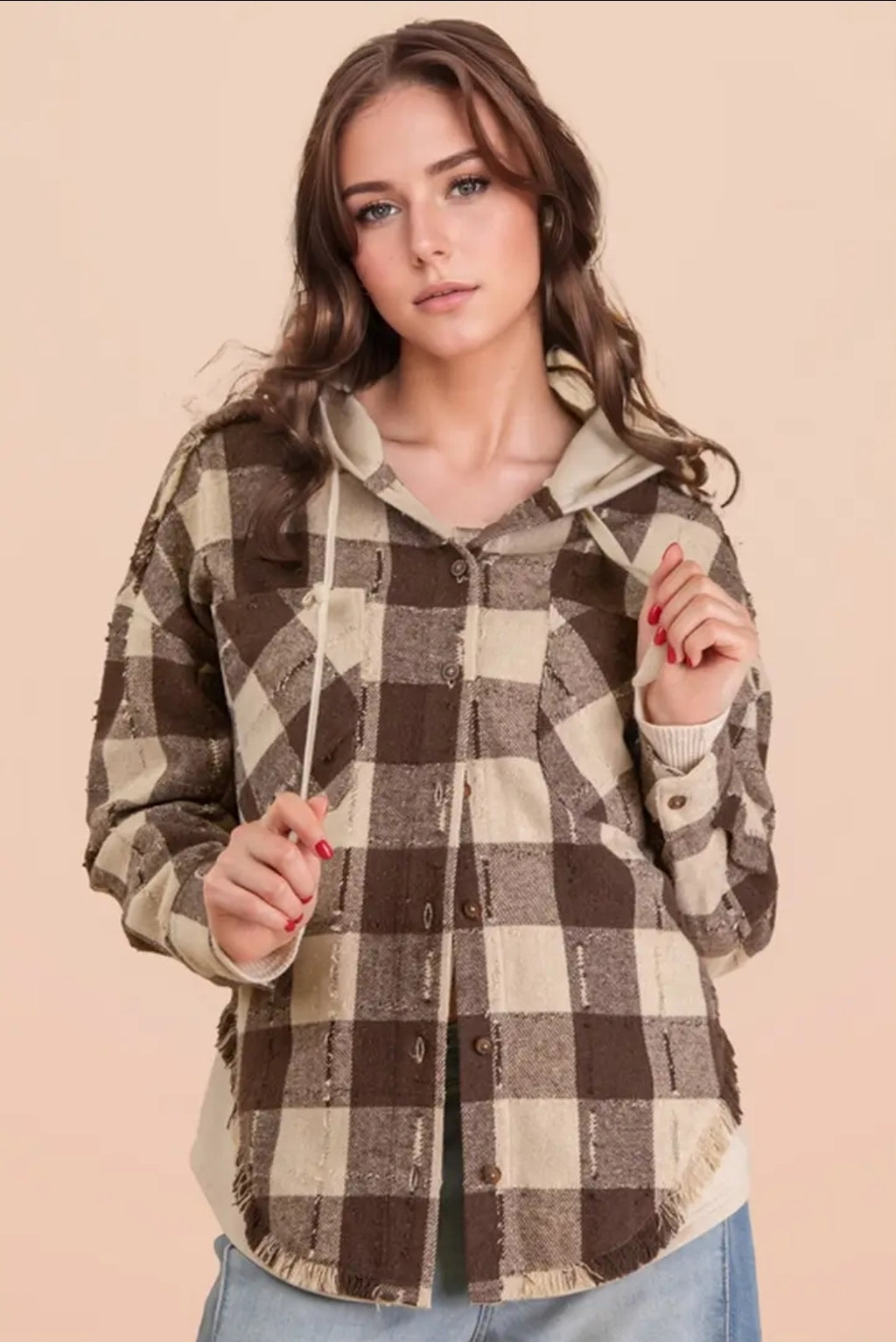 Oversized Flannel Hooded Button Down Jacket image 1