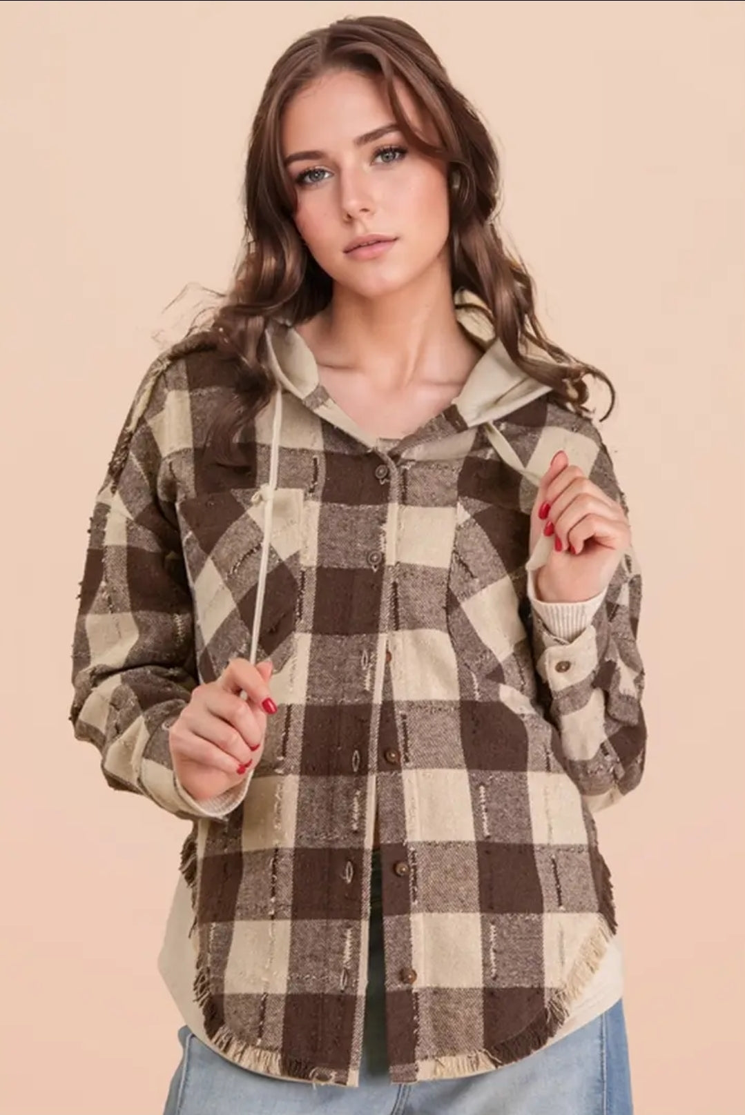 Oversized Flannel Hooded Button Down Jacket image 1