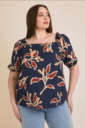 Square Neck Smocked 3/4" Sleeve Floral Print Top image 0