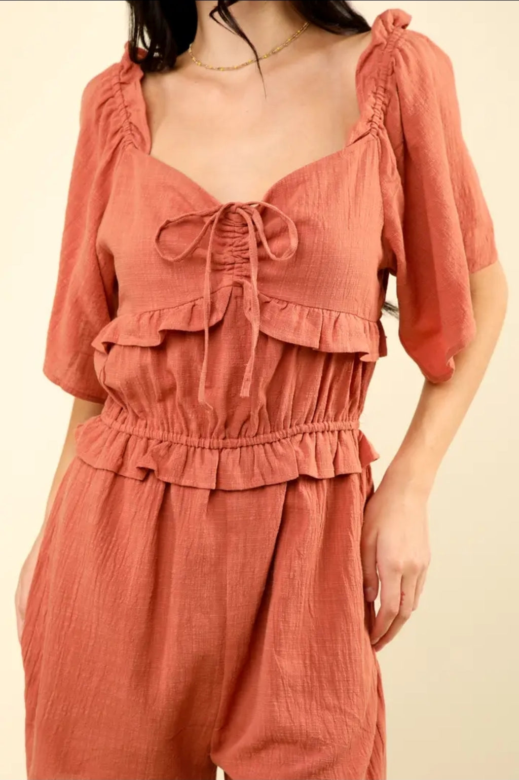 Sweetheart Neckline Casual Solid Woven Romper image 3