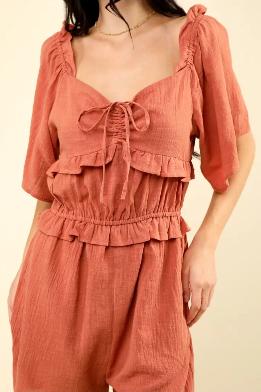 Sweetheart Neckline Casual Solid Woven Romper image 3