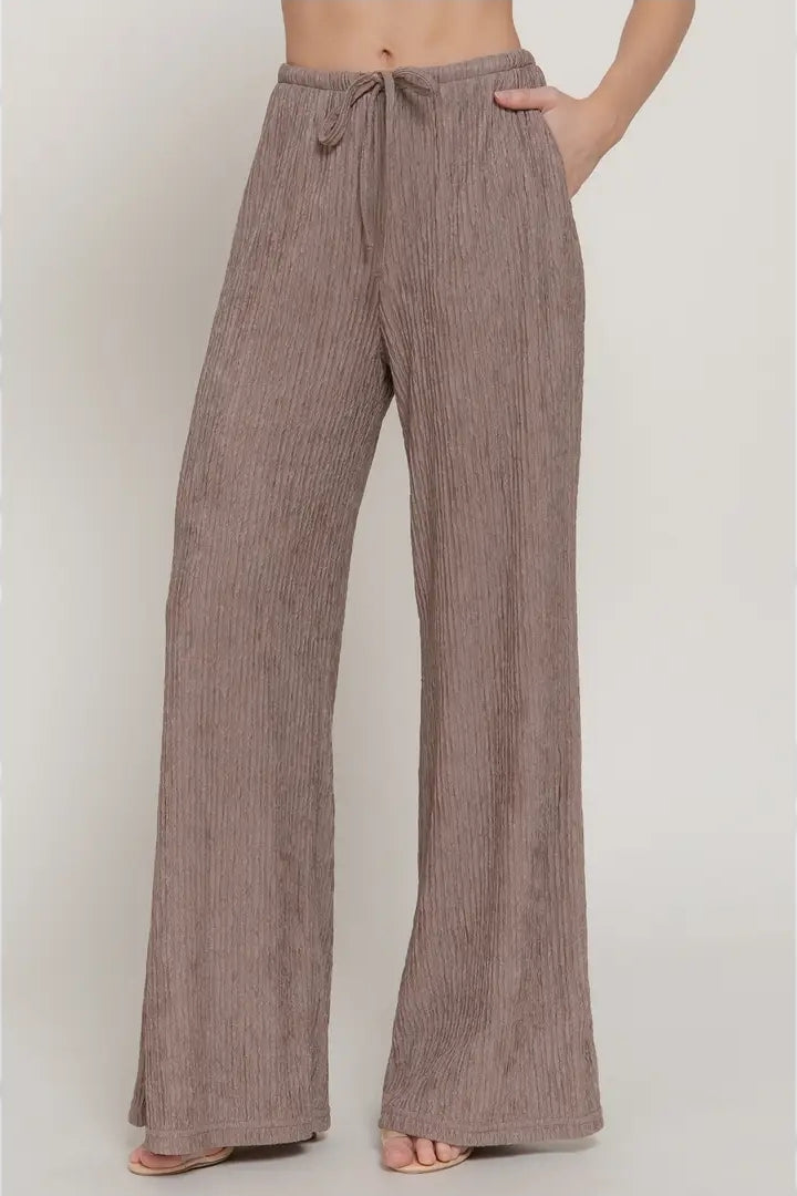 Waistband with String Crinkle Knit Long Pants image 2