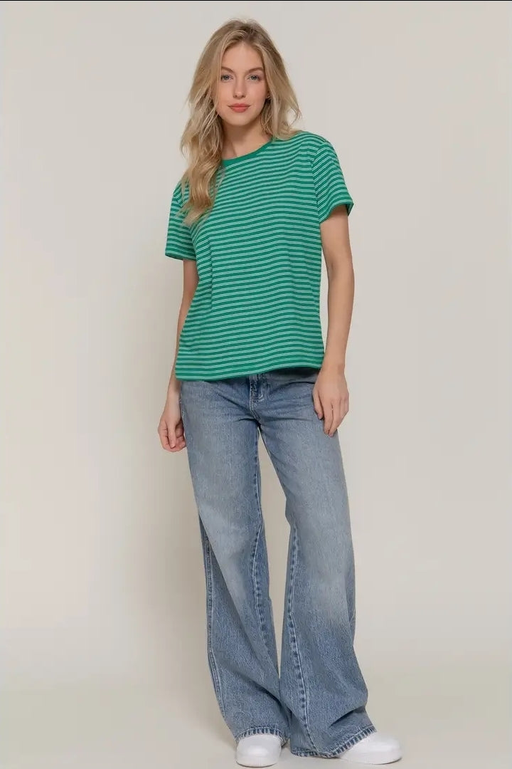Short Sleeve Round Neck Y/D Stripe Tee image 2