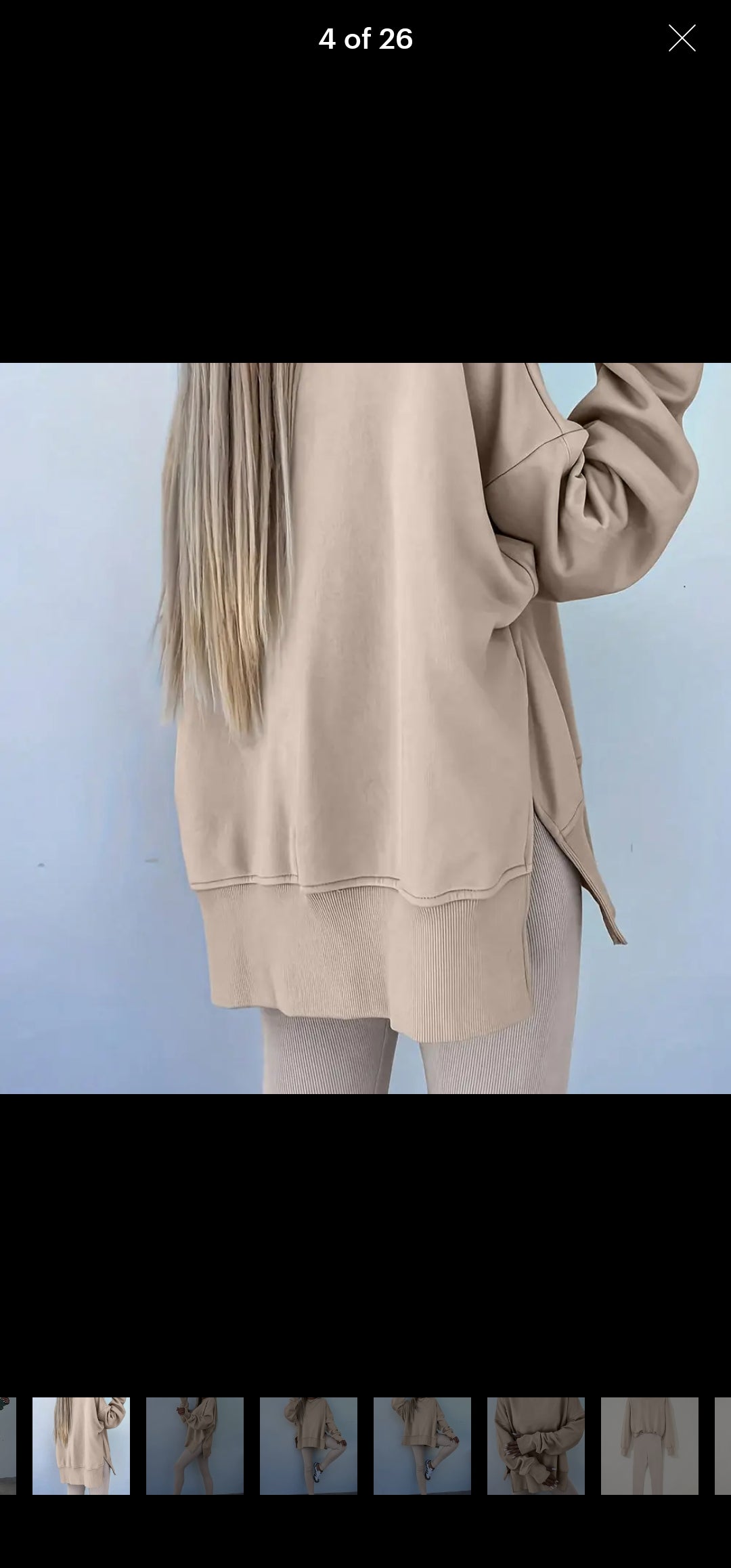 Solid Oversize Slit Sweatshirt with Ribbed Leggings Set image 2