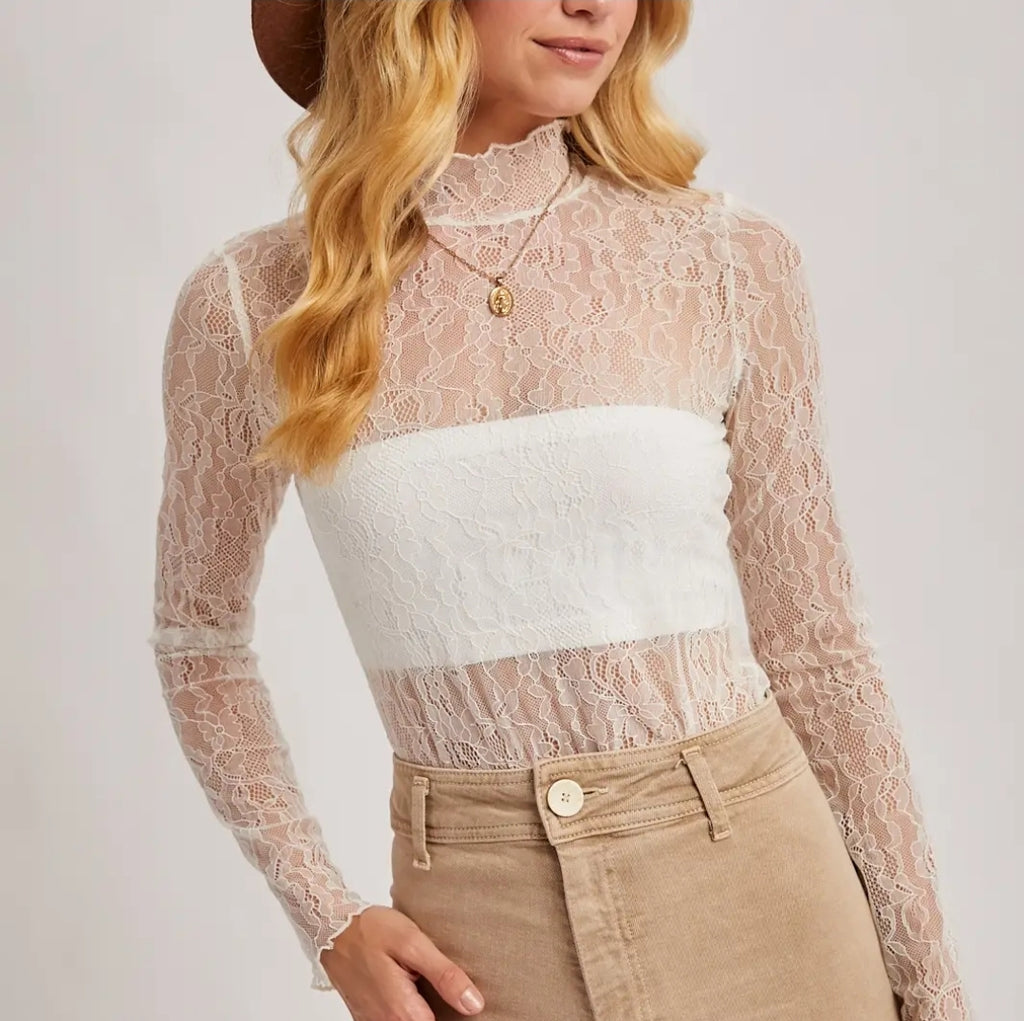 Elegant Long-Sleeved Mock Neck Lace Top image 1