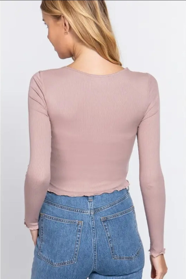 Long Sleeve V-Neck Front Twisted Knit Top image 5