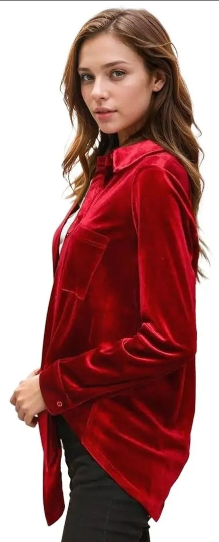 Women's Button Down Velvet Shirt Blouse  image 1