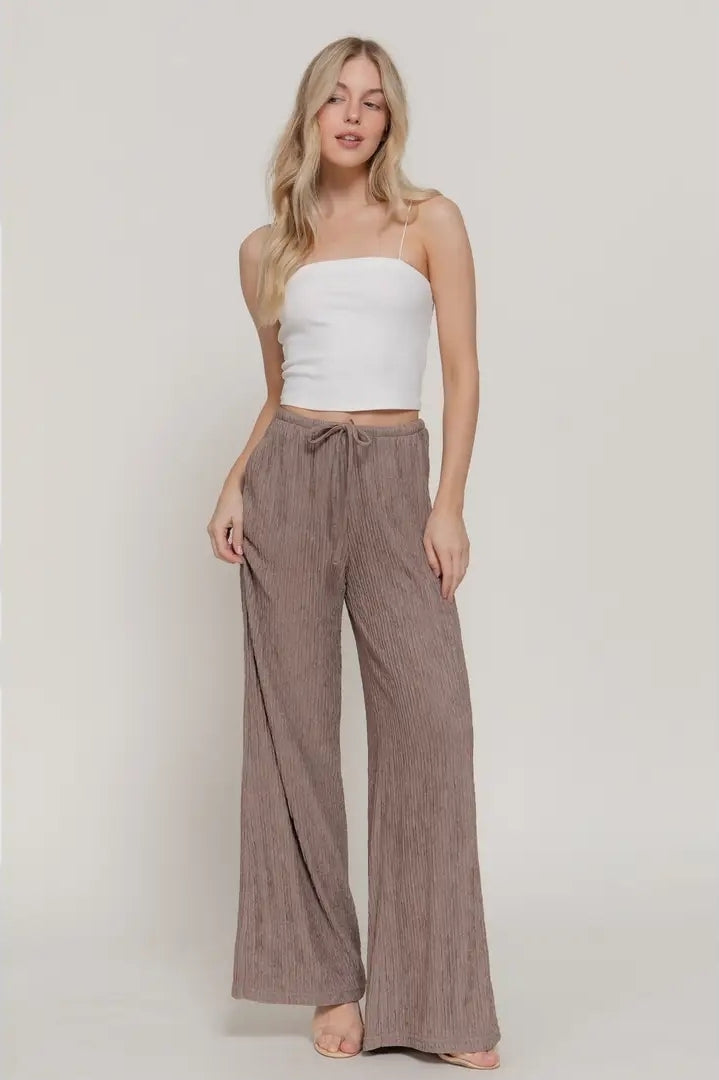 Waistband with String Crinkle Knit Long Pants image 0