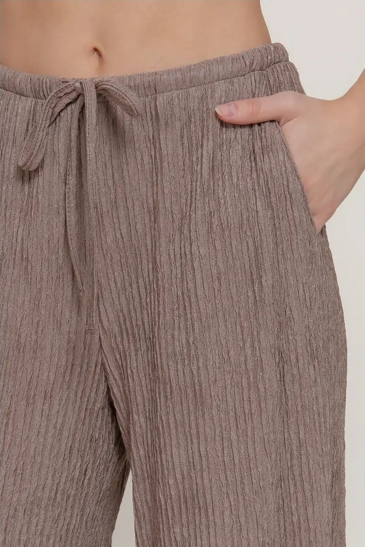 Waistband with String Crinkle Knit Long Pants image 1