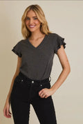 Short Double Layered Sleeve V Neck Top image 0