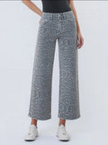 High Rise Grey Leopard Print Crop Wide Leg Jeans image 0