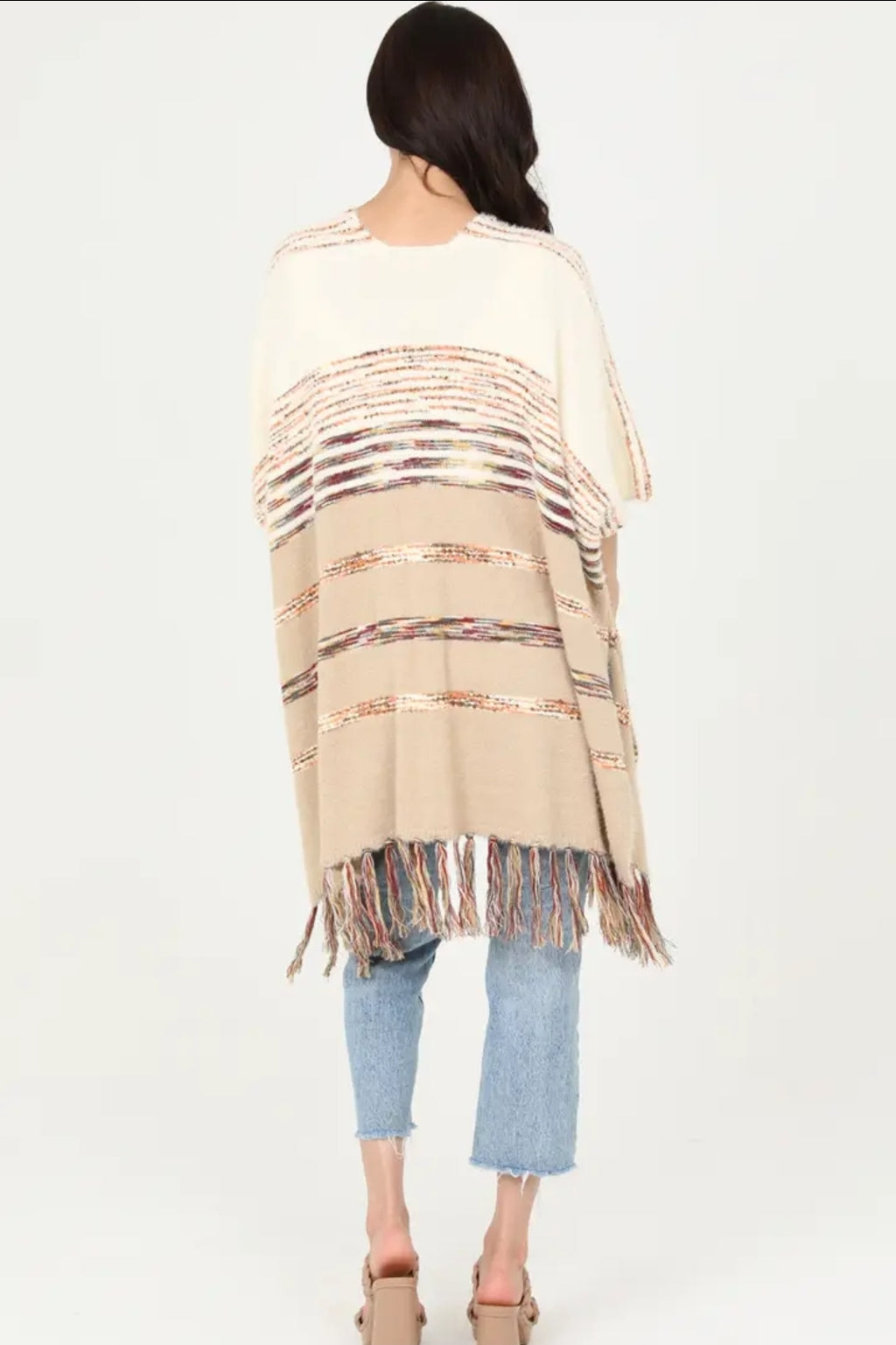 Super soft kimono sleeve sweater poncho with fringe image 3