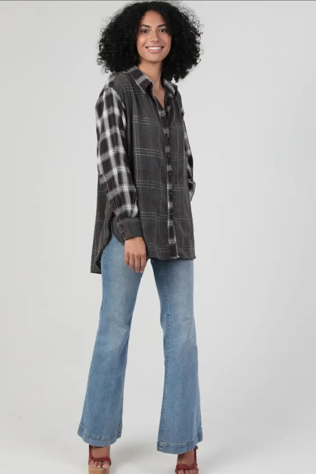 Mixed Plaid Button Front Shirt image 1