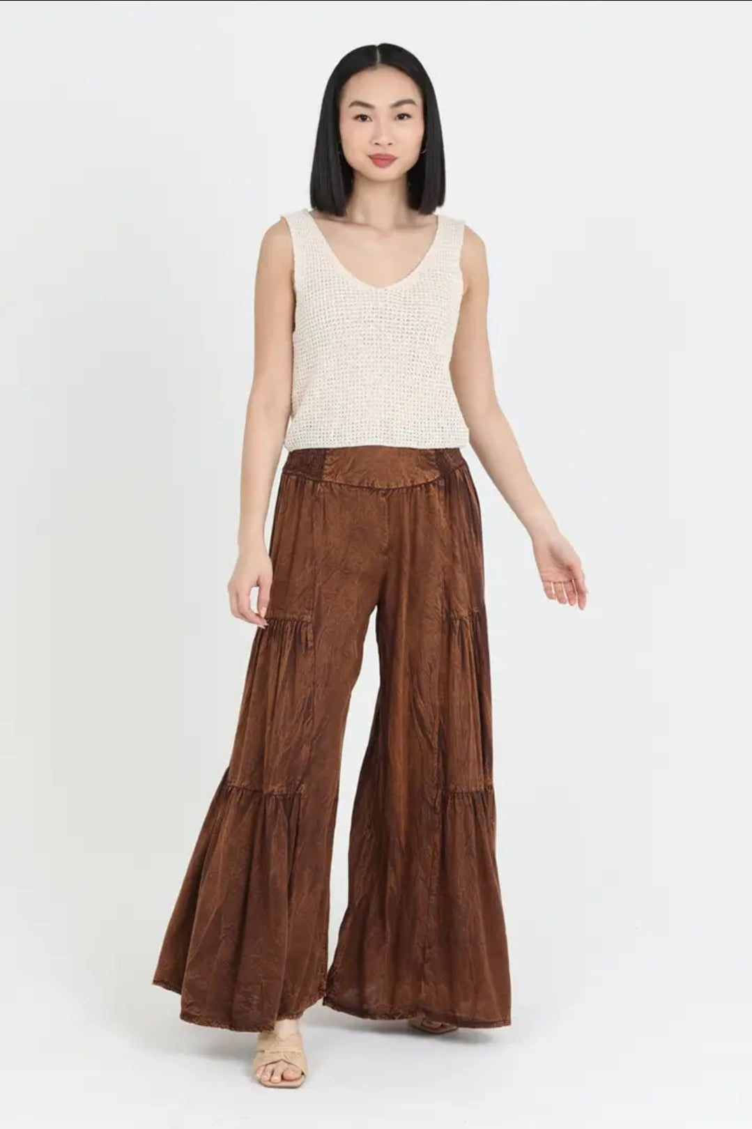 Wide Leg Pants with V Yoke Waist Band image 0