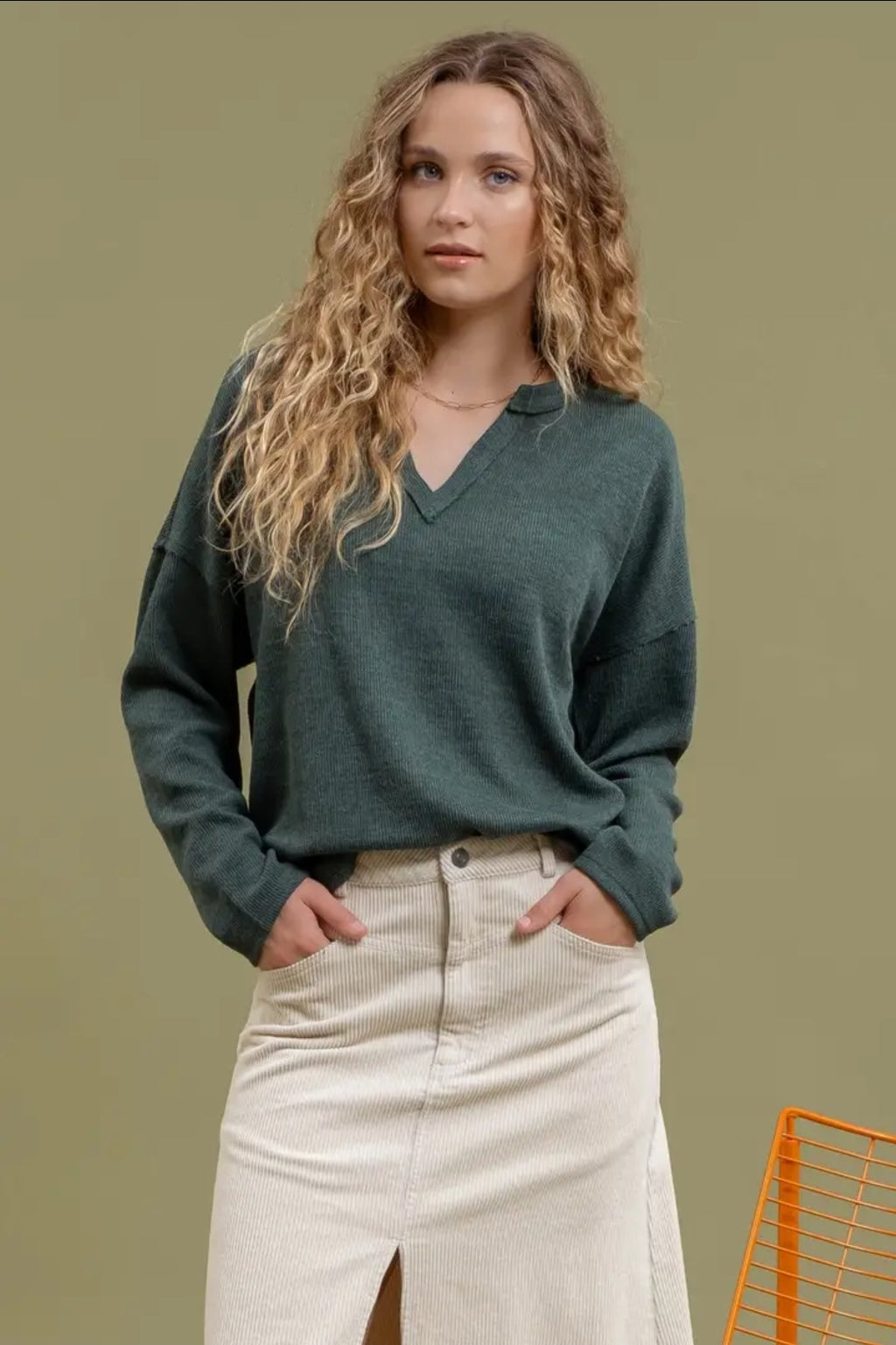 Solid Notch Neck Knit Top image 0