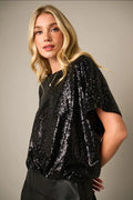 Sequin Short Sleeve Elastic Band Hem Top image 0