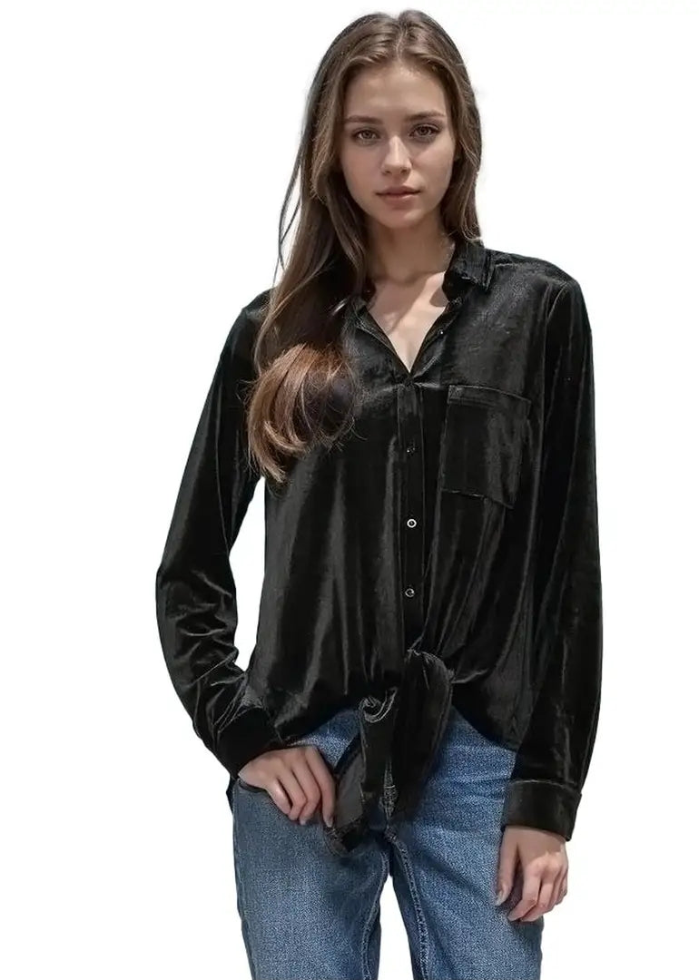 Women's Button Down Velvet Shirt Blouse  image 3