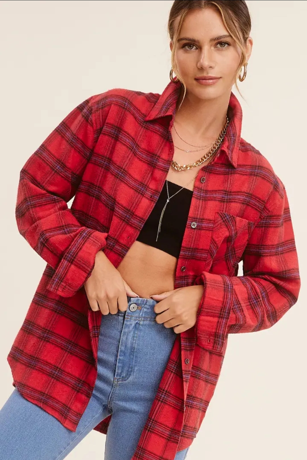 Loose Fit Button Down Soft Fabric Plaid Shirts image 1