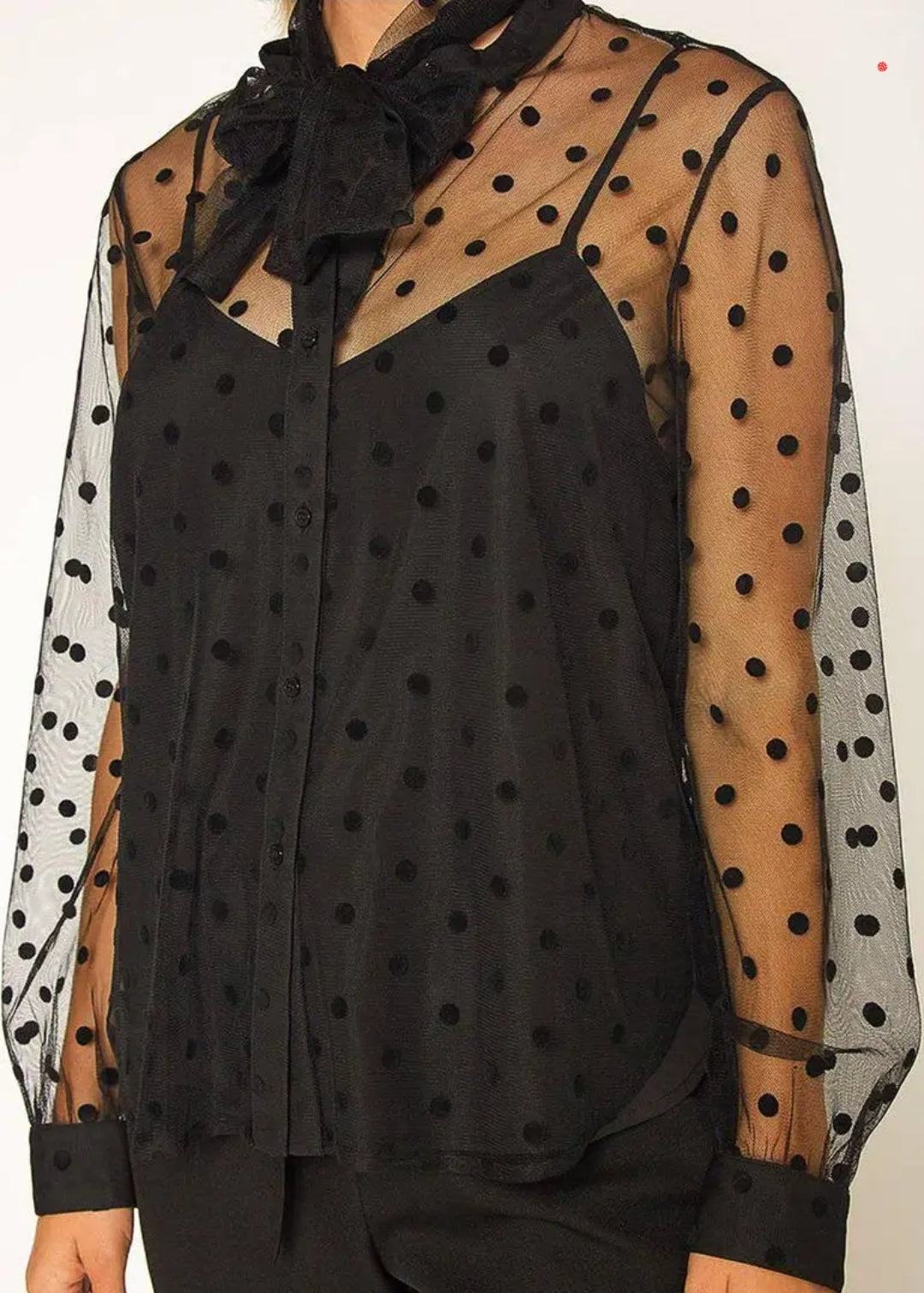 Women's Polkadot Mesh Blouse with Cami  image 2