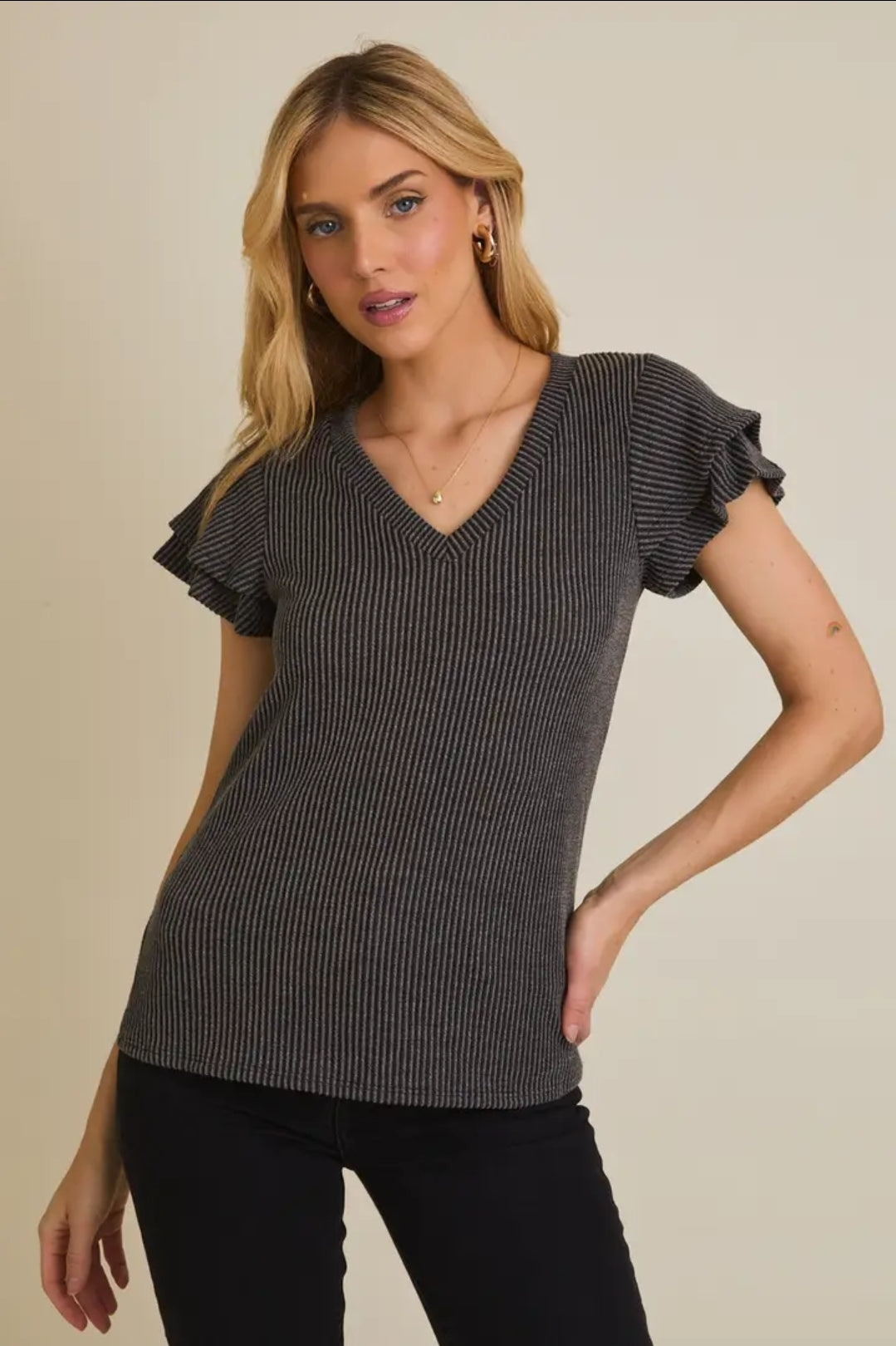 Short Double Layered Sleeve V Neck Top image 1