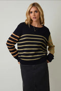 Round Neck Long Sleeve Stripe Light Weight Sweater image 0