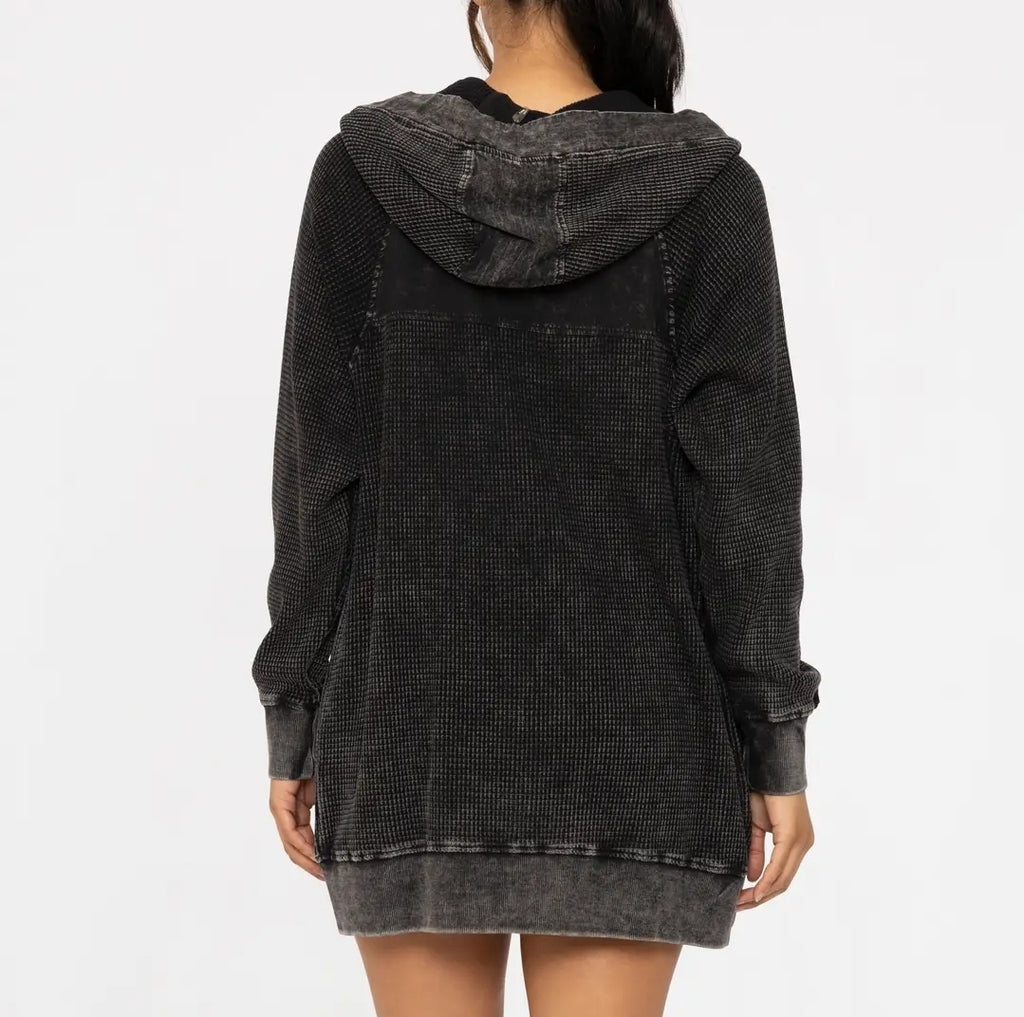 Oversized Mineral-Washed Zip-Up Hooded Jacket image 2