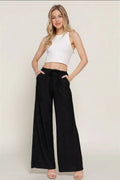 Waistband with String Crinkle Knit Long Pants