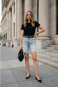 High Rise Tulip Waist Band Bermuda Jeans