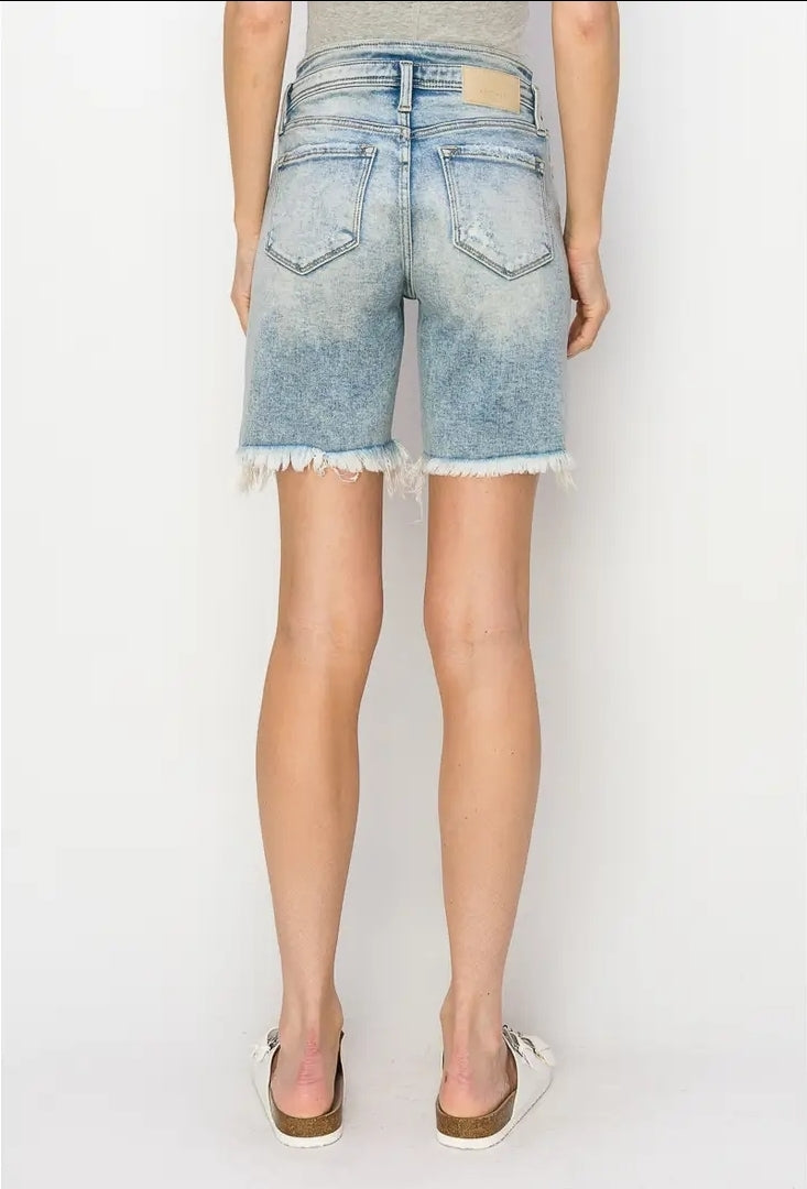 High Rise Tulip Waist Band Bermuda Jeans