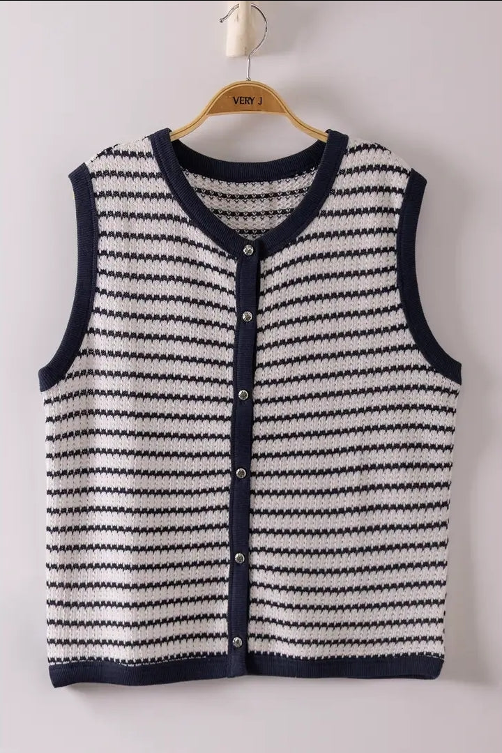Stripe Knit Button Down Top