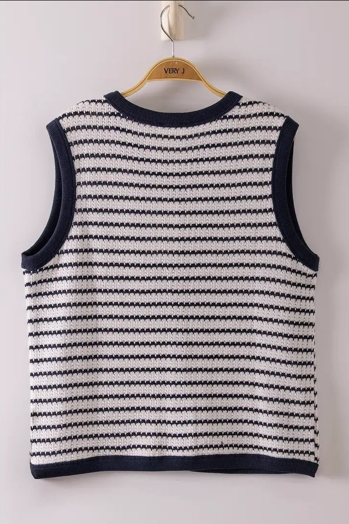 Stripe Knit Button Down Top