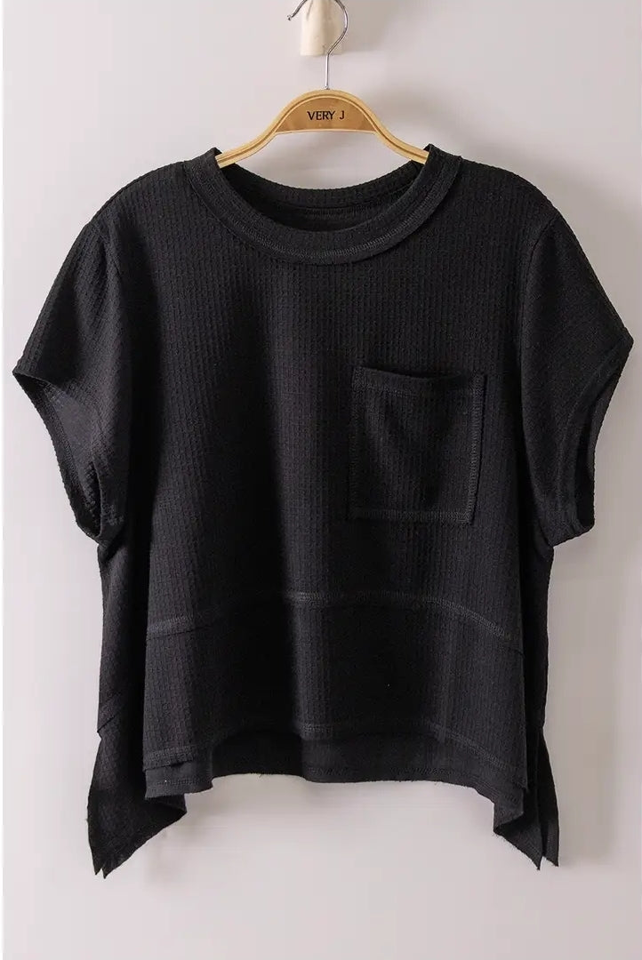 Flared hem waffle knit short sleeve